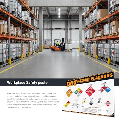 Image of DOT Hazmat Placards Poster - 49 CFR 172 Hazardous Materials Placard Identification Chart, Class 1-9 Dangerous Goods Reference Guide for Transportation, Warehouses & HazMat Safety Training