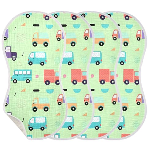 4 Pack Baby Burp Cloths, Soft Absorbent Burping Cloths for Babies, Cotton Milk Spit Up Rags, Large Size for Newborns, Baby Boys and Girls (Hand-Drawn Car Pattern)