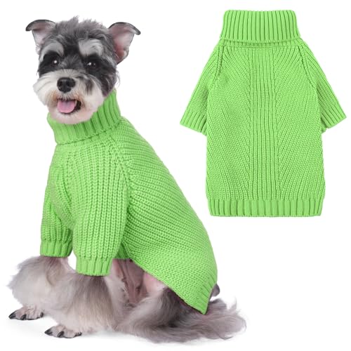 SUNFURA Small Dog Sweater, Cat Sweaters Puppy Dog Christmas Sweater, Turtleneck XS Dog Knitted Knitwear for Dogs Girls Boys, Fall Doggie Pullover Pet Sweatshirt for Yorkie Chihuahua, Green XS