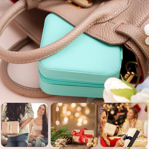 Image of Mini Jewellery Travel Case, PU Leather Organizer Box, Small Portable Jewellery Storage Holder for Womens Rings Earrings Necklaces (Peach-PU Leather Box) (Green)