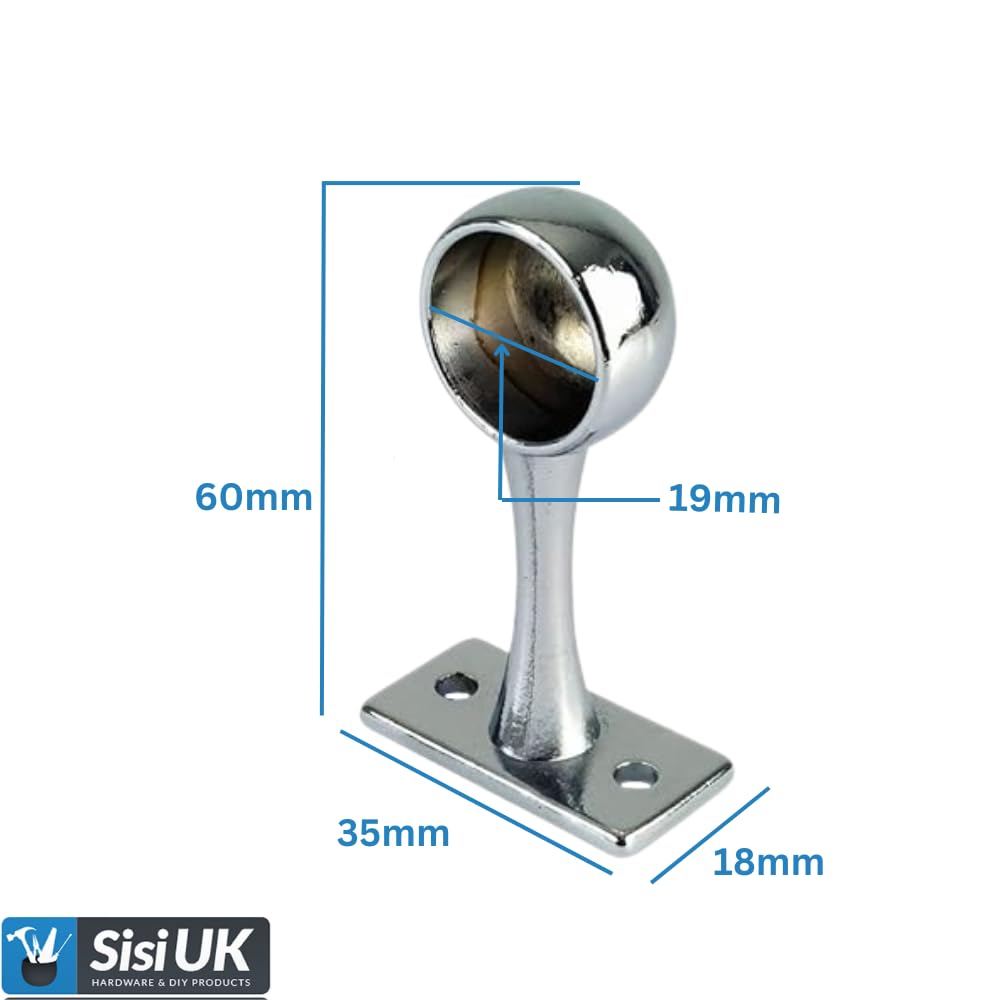 Polished Chrome Curtain Pole End Bracket for Up to 19mm Stainless Steel Flange Rod Holder Pole Sockets with Screws for Wardrobe Shower Curtain & Storage Rod Pack of 2 - Image 2