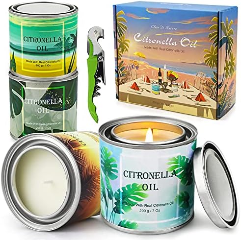 4 Pack Citronella Candles Outdoor, 28 Oz 200 Hours Long Lasting Large Citronella Candles, Scented Candle Set with Fresh Citronella Oil and Natural Soy Wax for Camping, Garden, Patio, Yard, Balcony