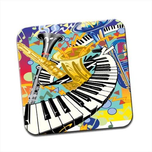 Fancy A Snuggle Brown Jazz It Up With Keyboard Saxaphone & Trumpets Single Coaster