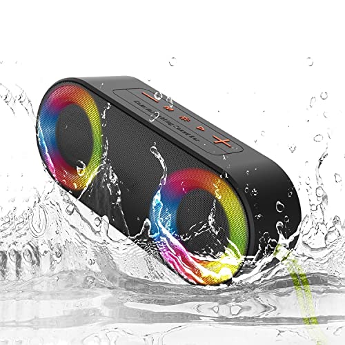 TOMPROAD Portable Waterproof Bluetooth Speakers with LED Lights Wireless Stereo Sound Rich Bass Shower Speakers Outdoor Speaker Support FM Radio RGB Lights for Home Travel