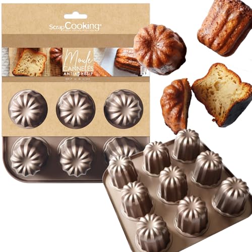 SCRAP COOKING ScrapCooking 1294 Non-Stick Fluted Mould, 9 Shapes for Bordelais Cannelés – Metal Mould – Suitable for Oven & Freezer – Cake Mould – Copper