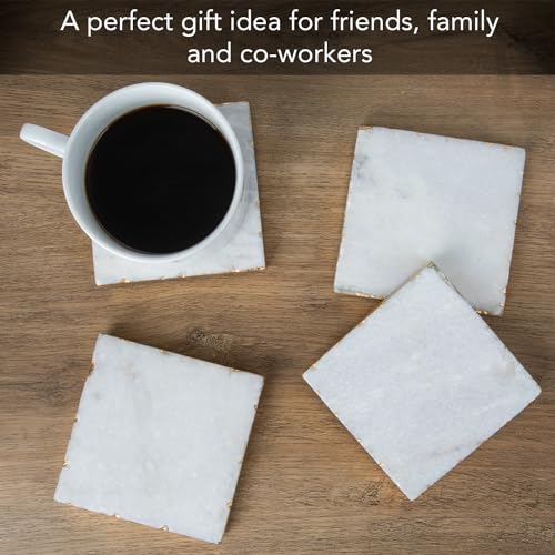 Thirstystone Square White Marble/Gold Edged Coasters, All Natural Stone With Non-Slip Foam Backing, Drink Absorbent & Protects Table, Set of 4 - Thumbnail 3