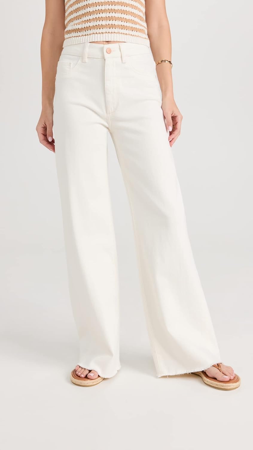 DL1961 Women's Hepburn Wide Leg High Rise Jeans, Eggshell, Off White, 29 - Image 2