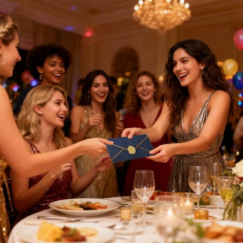 TIHNY 10 Stück Einladungskuverts mit goldenen Stickern, V-Klappen-Umschläge für Briefe, ideal für Geschäft, Karten und Feiern, Dunkelblau, 9,49 x 4,13 Zoll