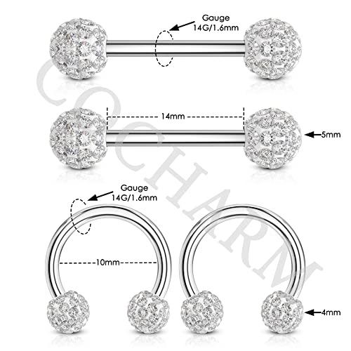 Cocharm 4pcs G23 Titanium Nipple Rings 14g White Diamond Paved Nipple Barbells by COCHARM - Used condition - Image 3