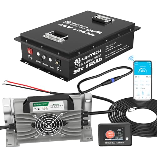36V 135Ah Lithium Golf Cart Battery with 36V Charger & APP Monitor, Built-in 200A BMS, 7.68kW Output for Golf Carts
