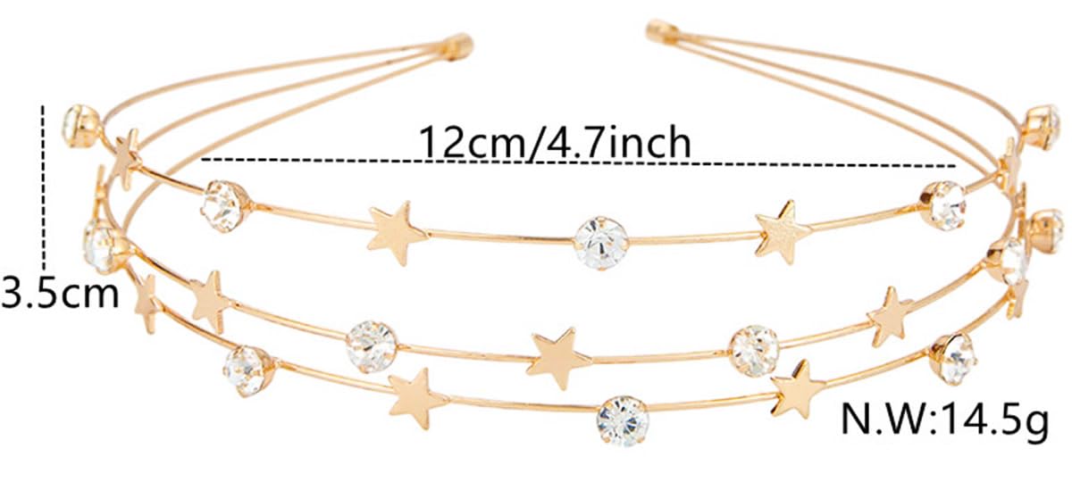 scicent Hair Bands Star Headband Metal Three Layer Hairband Rhinestones Hair Hoop Faux Sparkly Diamond Bridal Head Bands Gold Wedding Hair Accessories for Women Girls - Image 2