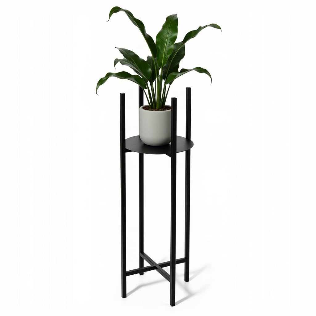 Support de Plantes Elica en Métal Noir – 28x28x80cm – Étagère Décorative pour Fleurs d’Intérieur – Table d’Appoint – Porte-Pot – Accessoire Salon