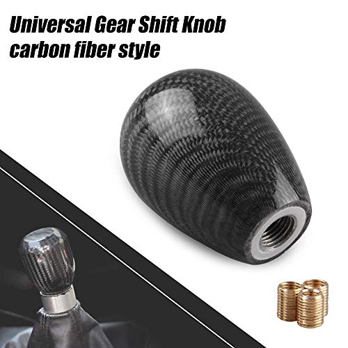 RYANSTAR Carbon Fiber Shift Knob with Adapters, Black Oval Ball Stick Shifter Knobs