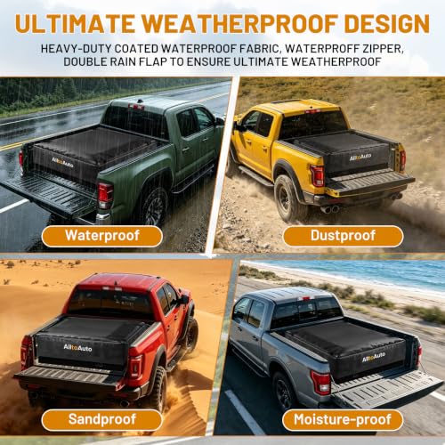Image of 38 Cubic Feet Truck Bed Cargo Bag, Waterproof with Heavy Duty PVC | 58 inchx49 inchx23 inch Jumbo Size, Heat-Glued Seams, 3-Sides Zipper, Fastern by 4*Bungee Cords Fits All Pickups, Black