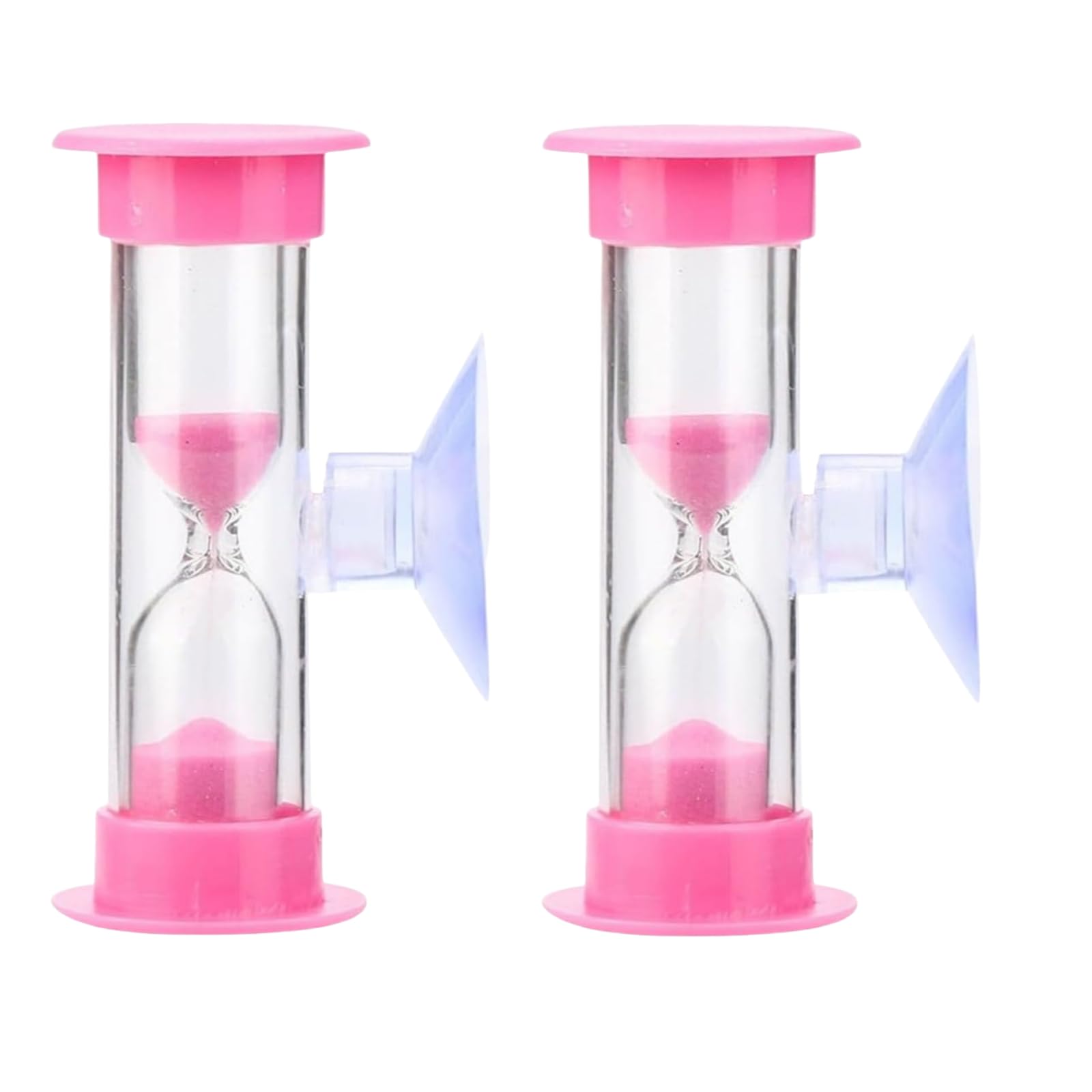 Tnyvm Pink 2Pcs 2 Minute Plastic Sand Timer Hourglass Sand Clock With Suction Cup Time Funnel Shower Timer Tooth Brushing Time Reminder Timers Thermometers Kitchen And Dining