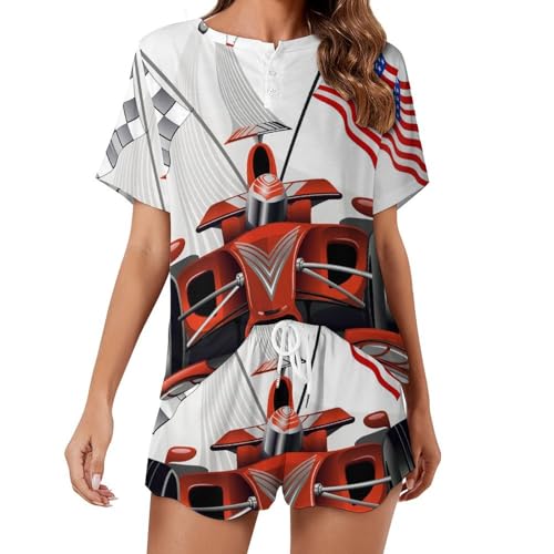 Pyjama femme manches courtes voiture de course : ensemble de nuit d'été léger
