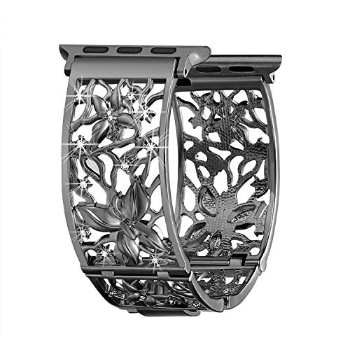 Fresheracc Compatible With Apple Watch Band Iwatch Bands 42Mm 44Mm 45Mm Series 7 Se 6 5 4, Women Girls Bling Crystal Butterfly Replacement Strap Metal Cuff Jewelry Wristband (Black 42Mm/44Mm/45Mm) #TOP3