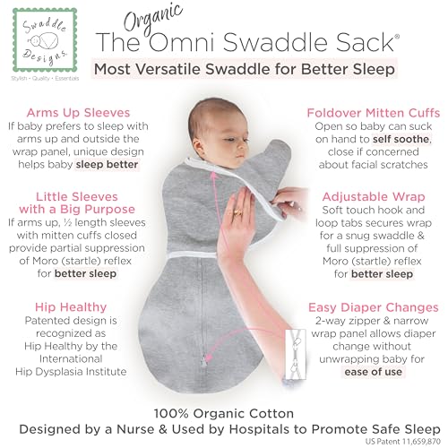 Image of SwaddleDesigns Organic 6-Way Omni Swaddle Sack w /Wrap, Gray, 6-14 lb