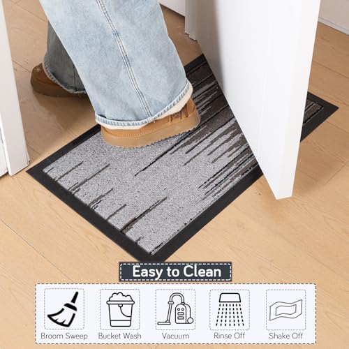 Image of HOKIPO Anti-Slip Rubber Backing Welcome Door Mat for Home - Big Size Entrance Mat, 75x45 cm, Grey Bars (AR-6501)