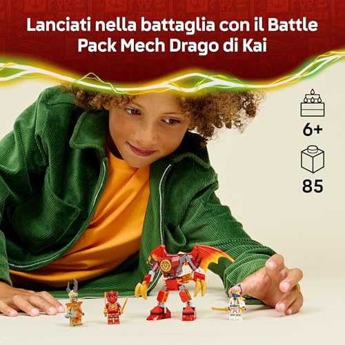 NINJAGO Battle Pack Mech Drago di Kai - Action Figure Giocattolo con 3 Minifigure e Katana Ninja - Idea Regalo di Compleanno per Bambini e Fan da 6 Anni in su - 71851 - Lego - Immagine 1
