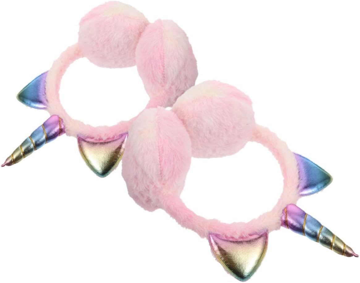 Holibanna Unicorn Earmuffs 2pcs Pink Faux Fur Ear Warmers Foldable Soft Plush Ear Protectors for Women Winter Cold Weather Outdoor