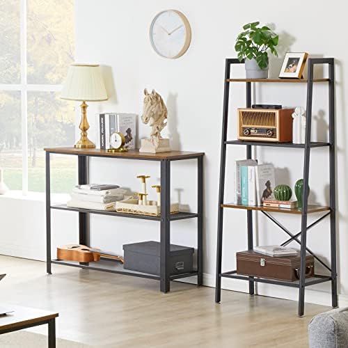 IBUYKE Industrial Console Table, Narrow Side Table, High Sideboard, Rustic Brown Hallway Sofa Table with 2 Mesh Shelves, End Table for Living Room and Corridor, Sturdy and Easy Assembly, TMJ003H