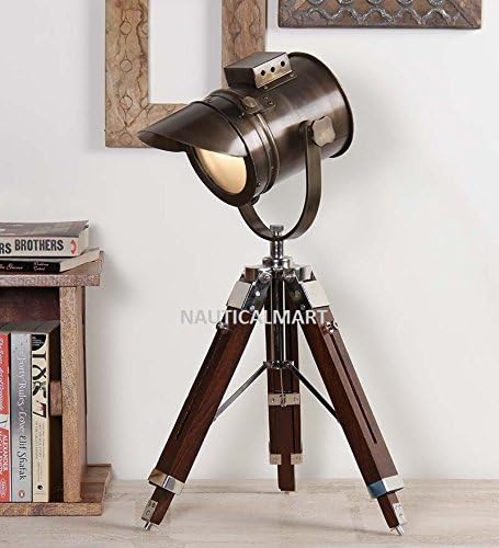 NAUTICALMART Designer Antique Brown Teak Wood Tripod Table LAMP