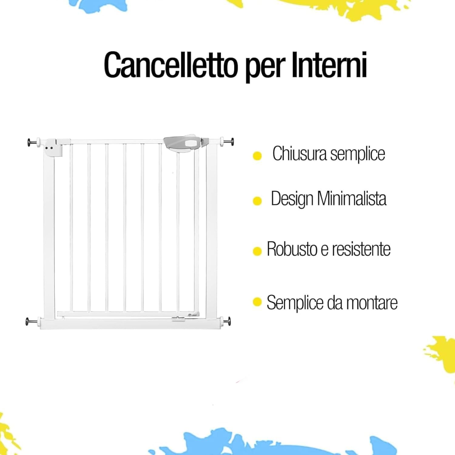 Animal House - Cancelletto di Sicurezza a Pressione - Per Cani e Gatti - Senza Forature - Divisore in Metallo per Casa - Bianco altezza 76cm larghezza 75-84cm