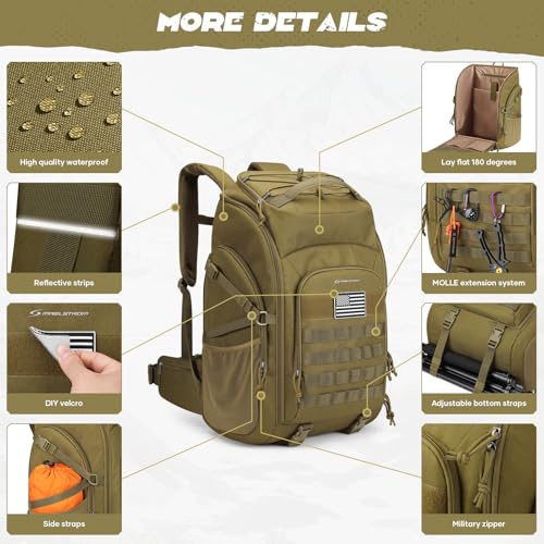 Maelstrom Tactical Backpack for Men, 40L Military Backpack,Water Resistant Assault Pack for Women, 3-Day Bug Out Bag for Hiking, Camping, Gym with Molle System-Khaki - Image 3