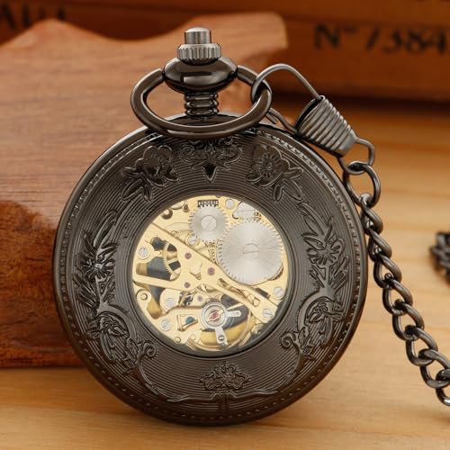 Reloj de bolsillo mecánico para hombre con diseño de dragón hueco PWM08 4