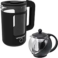 Kit Chaleira Elétrica Inox e Vidro 1,5 L 110V com Jarra Infusora Inox ou Preta 750 ML (PRETA)