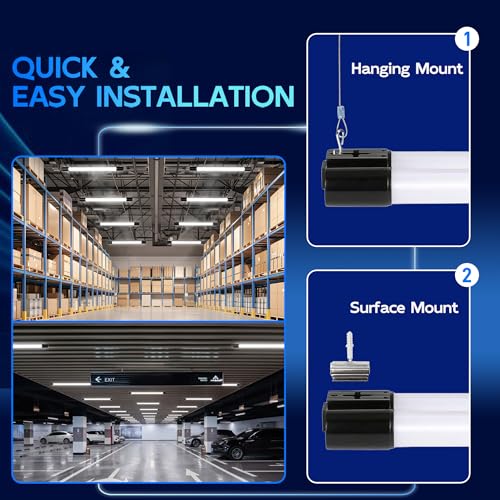 Image of hykolity 4FT LED Shop Light,4400LM,42W [250W Equivalent], 5000K Daylight | Utility Linkable Shop Light Fixture,Hanging or Surface Mount, with Power Cord,Shop Lights for Workshop,ETL,Black,6 Pack
