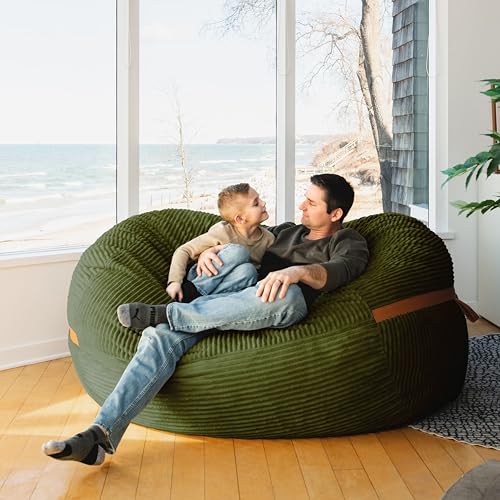 Image of Big Joe Fuf 7Ft Giant Foam Bean Bag Chair, Oversized Couch with Removable Cover for Kids, Teens, Adults, Moss Green Corded Plush, 7 Foot Giant