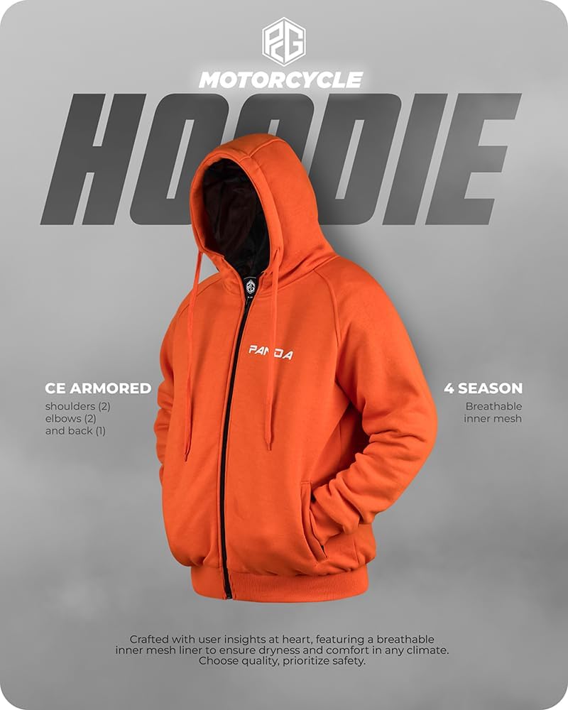 Motorcycle Hoodie for Men & Women Impact Armored Dual Sports All Season Motorbike Riding Sweatshirt Jackets - Image 7