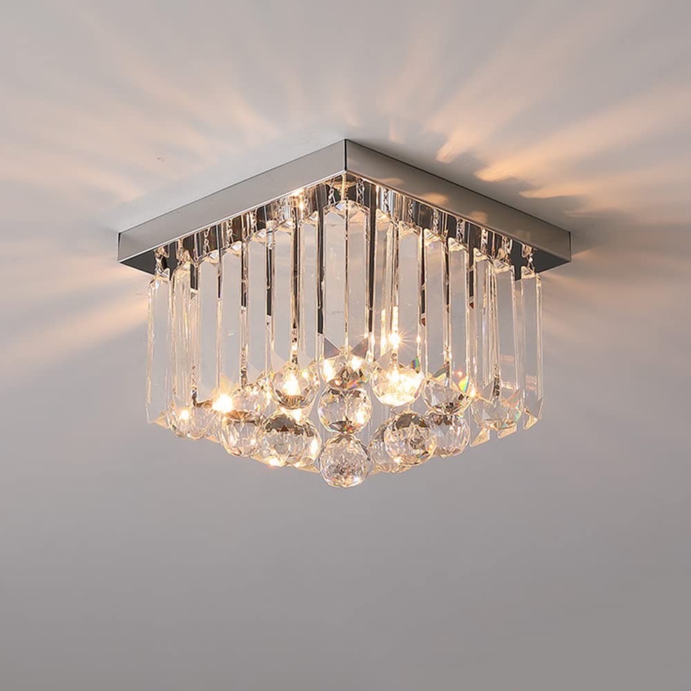 Jadssox Girls Light Mini Semi Flush Mount Crystal Ceiling Chrome Ceiling Lamp, Stainless Steel Ceiling Ing Fixture, Dining Room Hallway Close To Ceiling Lamps Mini Chandeliers