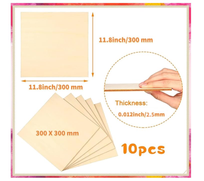 Lot De 10 Feuilles De Bois Balsa Naturel 300x300x2.5mm - Plaques Minces Pour Bricolage, Modélisme, Gravure Et Peinture