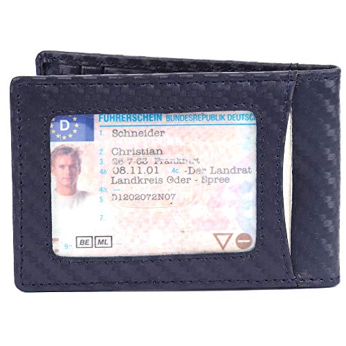 Image of Brooklyn Bridge Genuine Leather Money Clip Wallet for Men Carbon Fiber Black - Premium Slim RFID Protected Wallet with Cash Clip & Multiple Card Slots, Stylish Front Pocket Design, Gift for Men