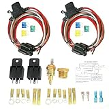 Dual Electric Fan Relay Kit - 40 AMP Waterproof Relay & Harness with Thermostat & Temperature Switch (185°F On / 175°F Off) - Universal Radiator Cooling Fan Installation Kit for Trucks Cars RVs Boats