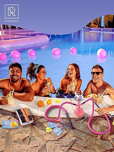 Image of M. ROSENFELD Pink Hookah Hose with Blue Mouthpiece - Premium 60 inch Long Silicone Water Pipe Hose - Washable, with 15 inch Aluminum Easy-Grip Mouthpiece - Hookah Hose Pink - Won't Rust or Ghost Hooka Hose Silicone