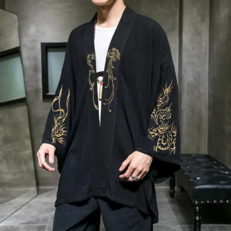 Chinese Style Hanfu Men's Embroidered Cardigan Japanese Kimono Mens Shirt Vintage Tang Suit Jacket Male2