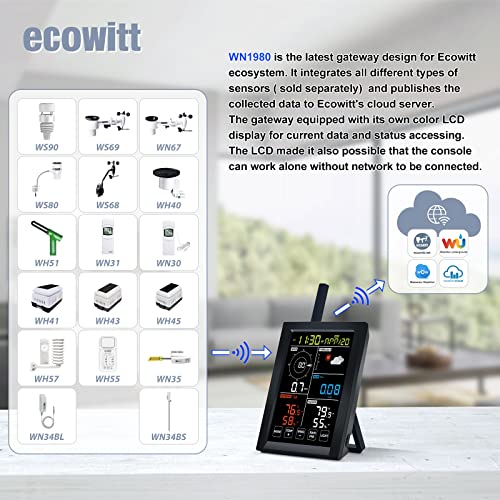 Ecowitt WN1980 WiFi Weather Station, with Indoor Temperature&Humidity