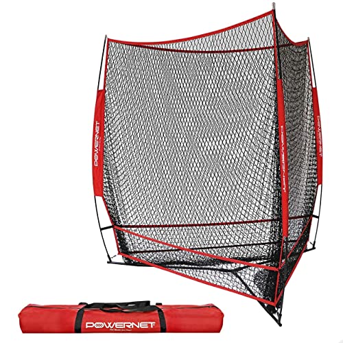 Powernet Triple Threat Baseball Training Net | 3 Way 7' X 7' Batting Or Pitching Net Covers 147 Square Feet | Pitch Or Hit Into Net Train Multiple Stations At Once | Player Stand In (Red) #TOP18