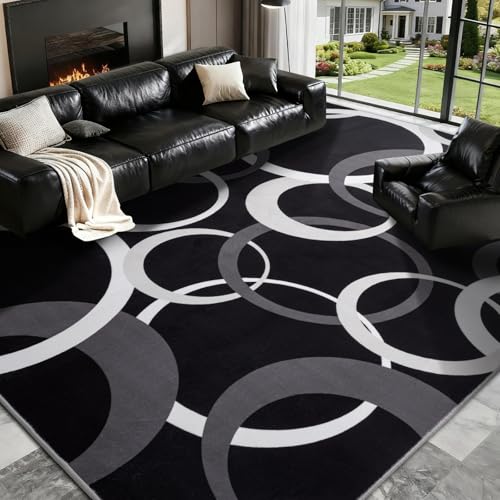 YIHOUSE 8x10 Ft Area Rugs, Concentric Circle Carpet Washable Rug,