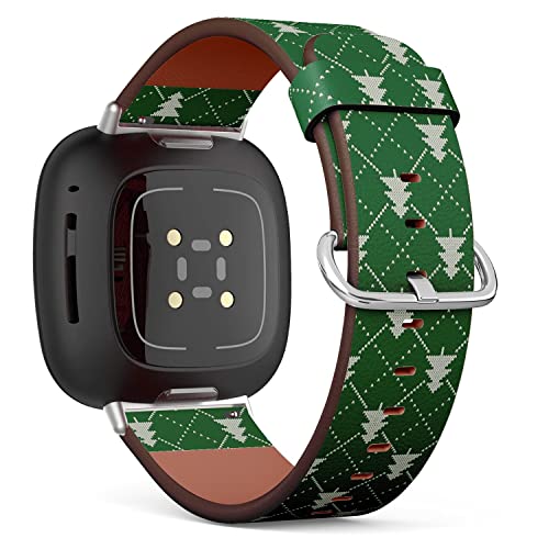 CJBROES Replacement Leather Watch Band, Compatible with Fitbit Versa 3 and Fitbit Sense of Wristband Bracelet Accessory - Winter-Holiday-Knitting
