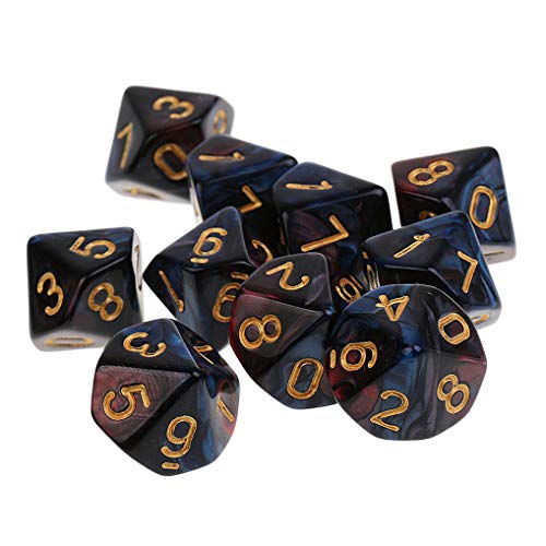 Yourandoll 10 STÜCKE Polyedrische Würfel D10 Würfel Dice Spielwürfel 10-seitig Würfel for DND RPG Tischspiele (Rot Blau)