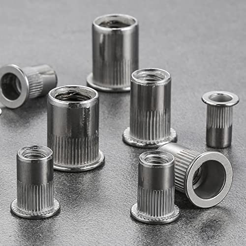 rivet nut 1434-20unc 100pcs stainless steel 304 finish flat head rivnut threaded insert nut knurled body