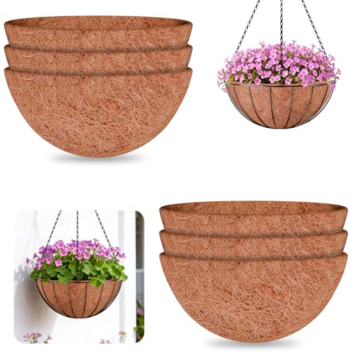 Halatool 6 Pack 16 Inch Coco Liner for Hanging Baskets Replacement Round Coconut Liners for Planters 100% Natural Coco Fiber for Flowers Vegetables Garden Drainage & Retain Moisture