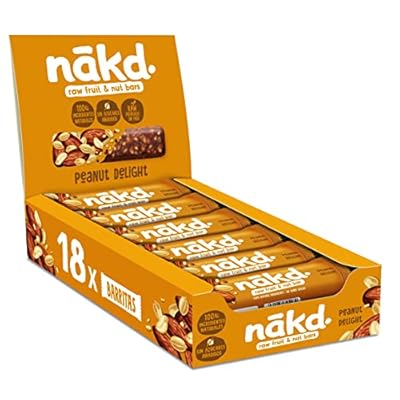 Nākd. Peanut Delight - Barritas Raw de Fruta y Frutos Secos - 100% Ingredientes Naturales - Sin Azúcar Añadido - 18 x 35g