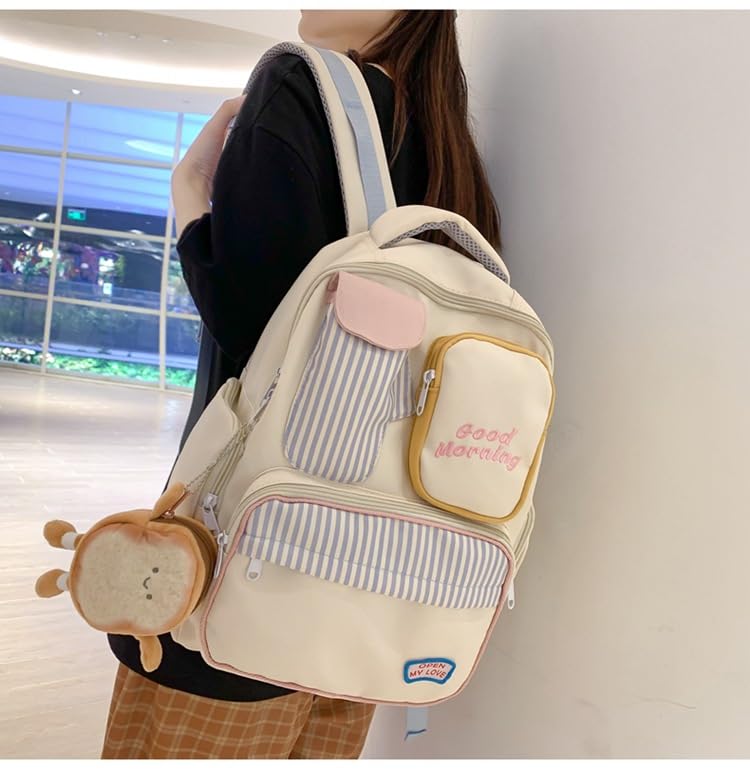 Cute Backpack for Women Men, Kawaii Backpack Shoulder Bag Fashion Durable Harajuku Aesthetic Daily Use Daypack Bookbag (white)4