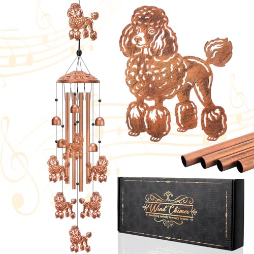 Hoemwarm Poodle Wind Chimes for Outside Dog Memorial Wind Chimes Metal Outdoor Hanging Decor Pet Loss Sympathy Gift for Poodle Lovers Women Men Garden Patio Yard